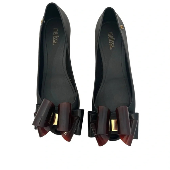 Melissa Black Ultragirl Triple Bow 20 Flats Tortoise Size 6 - Picture 4 of 7